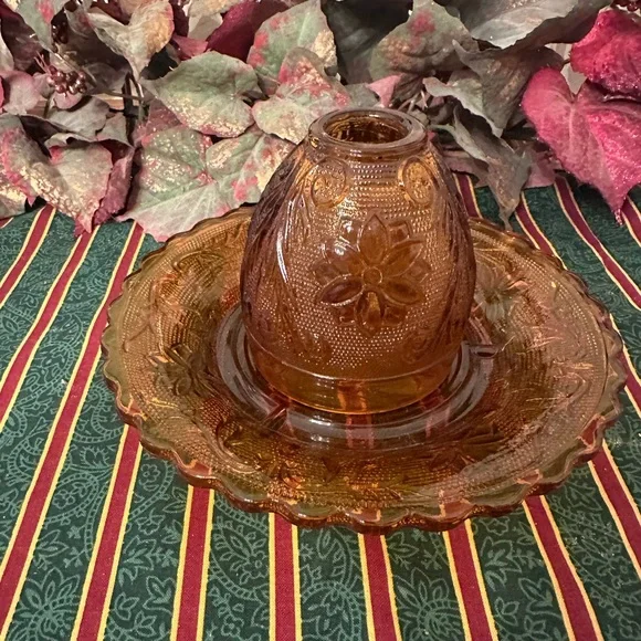 Tiara Amber Glass Candle Holder Set - Picture 2 of 6